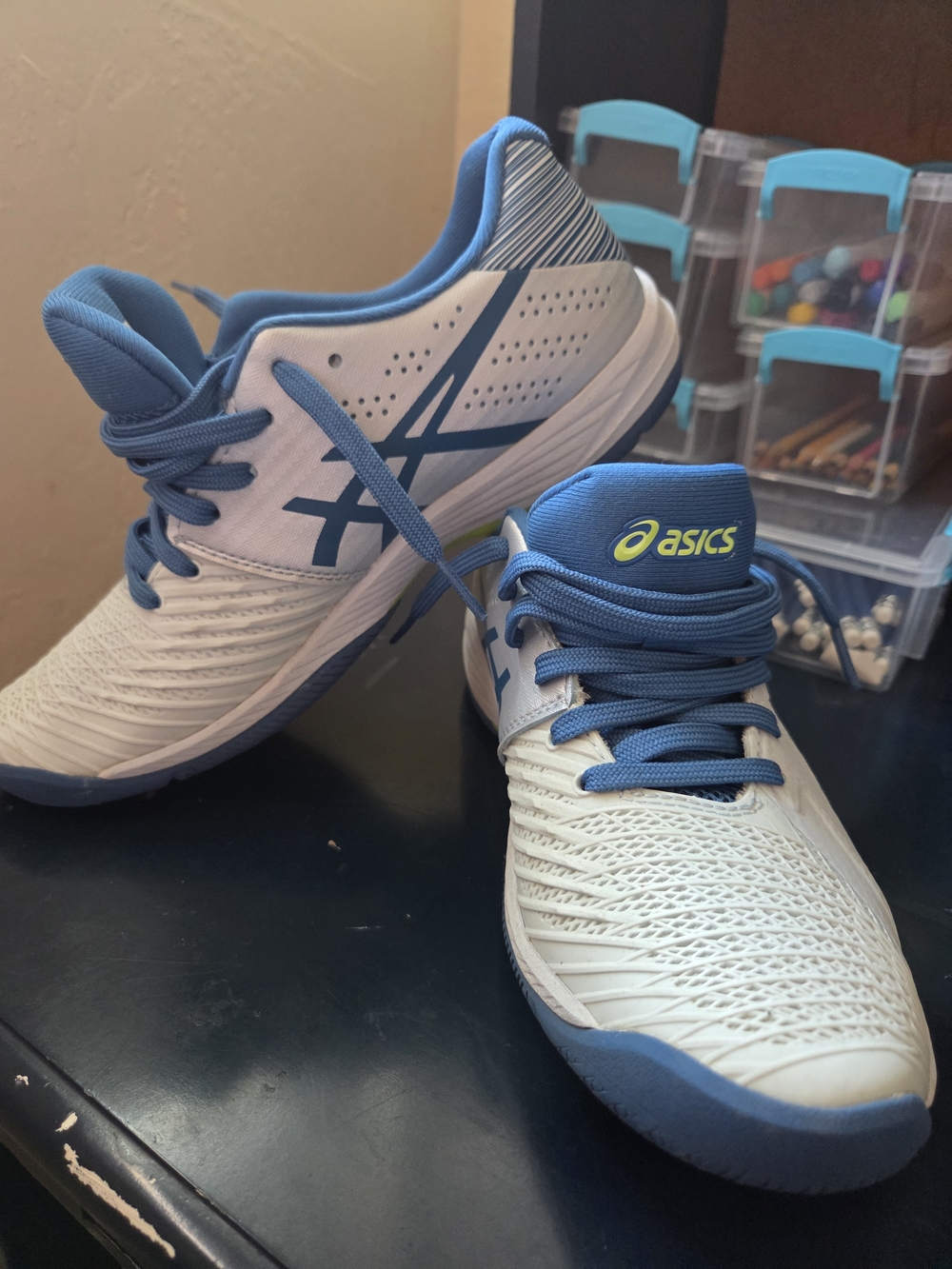 ASICS Kids' White and Blue Athletic Shoes 4.5 Youth